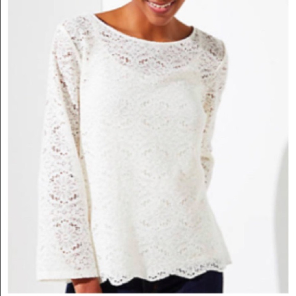 NWOT LOFT Lace Button Back White Blouse